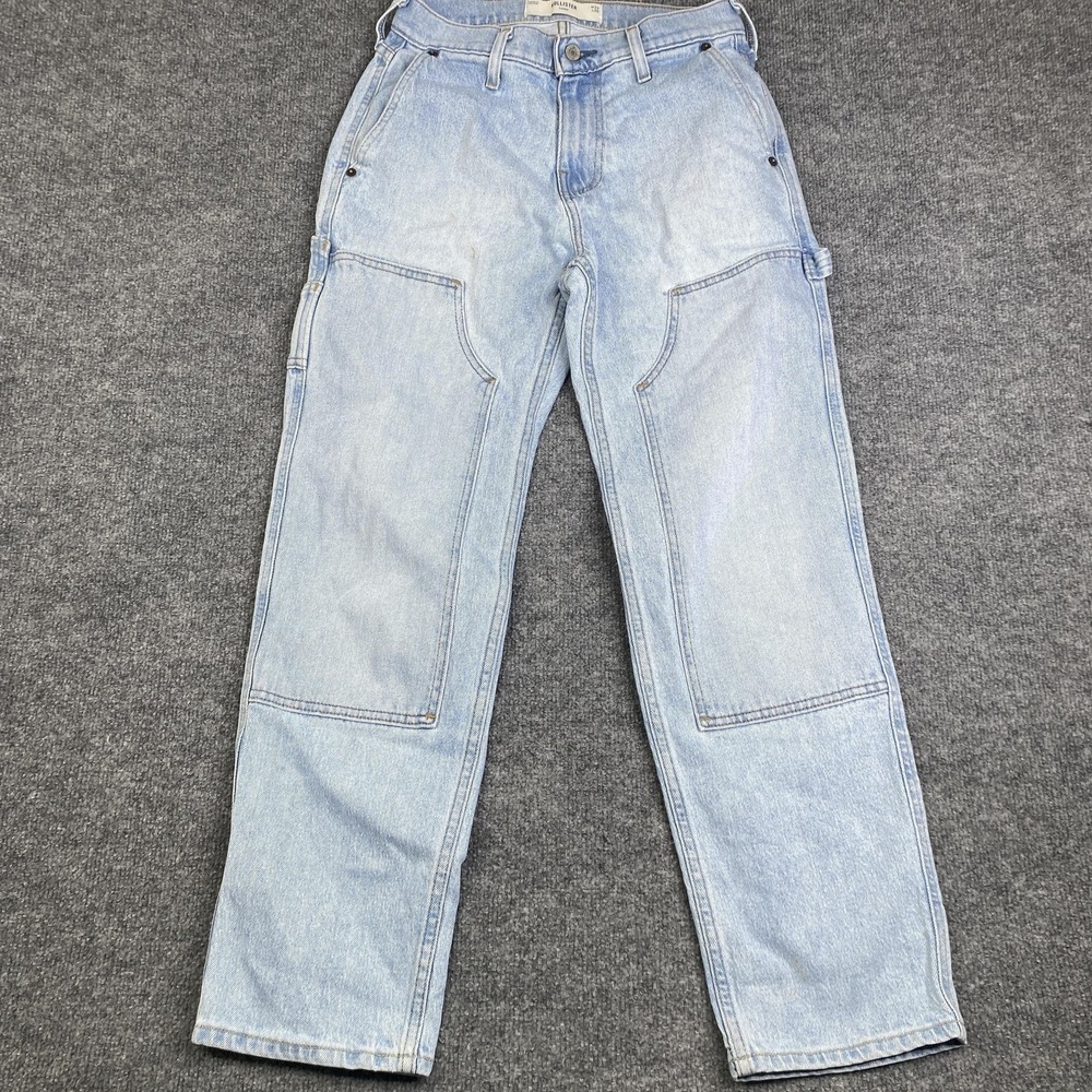 Hollister Loose Jeans Women 26x30 Light Wash Blue Carpenter Denim Double Knee